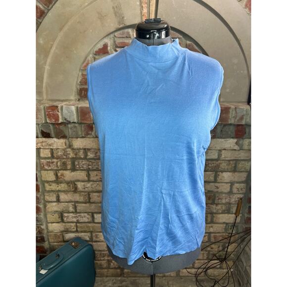 winter silks top mock neck sleeveless blue 100% silk - Picture 1 of 7